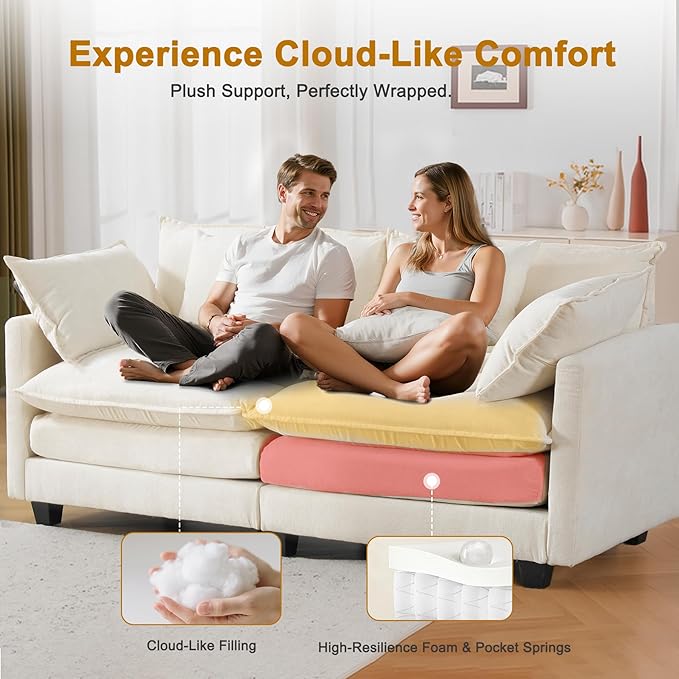 77" Cloud Sofa Loveseat & Couch｜Small 2-Seater Chenille Sectional Sofa with 29.1" Deep Seat｜FSC Certified Solid Wood & Metal Frame｜Easy Assembly & 1YR Guarantee｜ for Apartment Living Room Bedroom