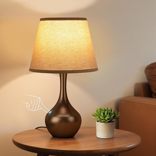 Seealle Touch Table Lamps for Nightstand, 3-Way Dimmable Small Bedroom Lamps for Night Stands, Brown Bedside Lamps for Living Room, Kids Room, End Table(LED Bulb Included)