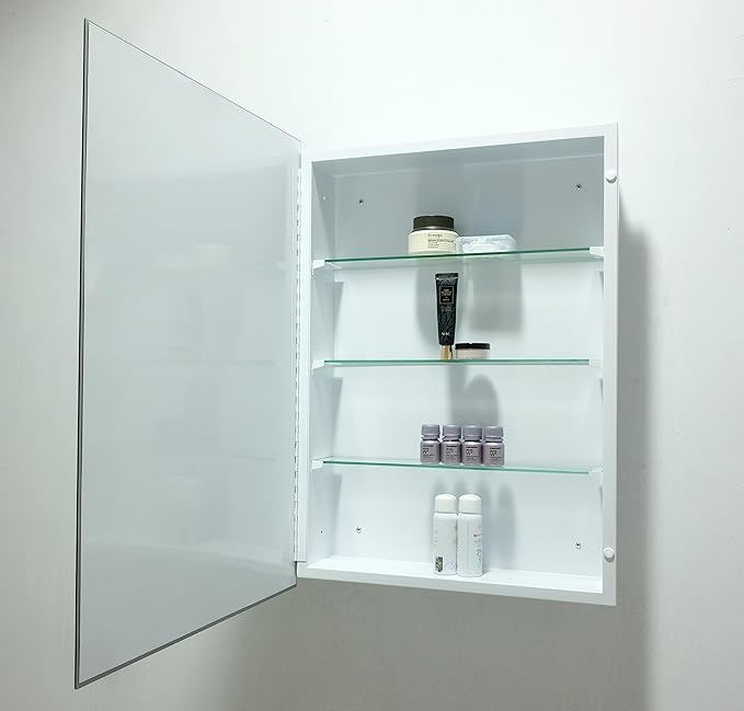 Bathroom Medicine Cabinet with 16"x26" Frameless Mirror, Rectangular Beveled Frameless Mirror Cabinet,Wall Mounted Cabinet for Bathroom Toilet Kitchen,Recess or Surface Mount Installation