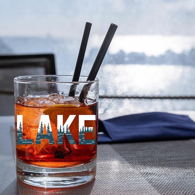 Lake Lovers Gifts Old Fashioned Whiskey Glasses, Like Life Gifts, Lakehouse Owner Gift 10 oz Rocks Barware Cup for Cocktail Drinks Scotch Bourbon Liquor