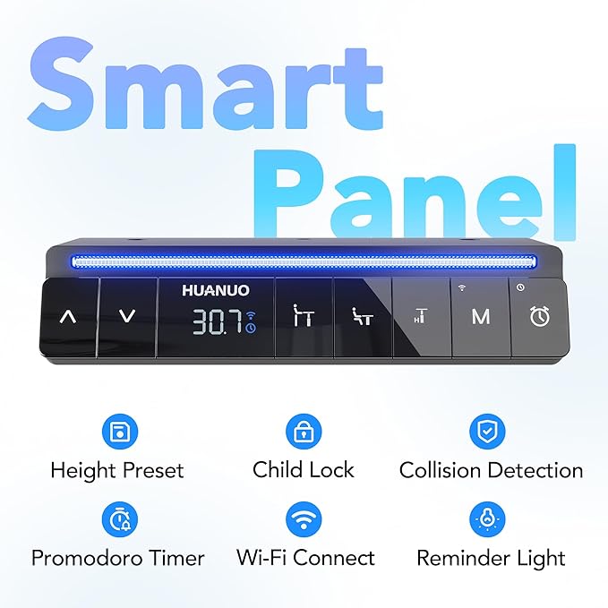 HUANUO One-Piece AI-Powered Electric Standing Desk, Smart APP, Compatible with Alexa & Google, Adjustable Height, 6 Memory Settings, Sedentary Reminder, Ergonomic Sit-Stand Desk, 32-inch, Black