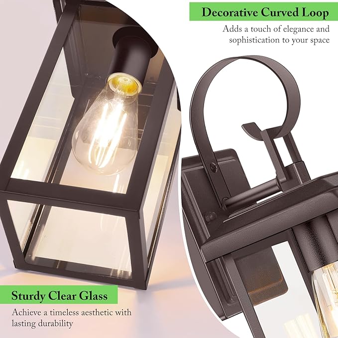 BesLowe 2-Pack Outdoor Wall Light Fixtures, 15" Exterior Lighting Fixtures Wall Mount, Waterproof Porch Lights Outdoor Wall Sconces Lanterns, Modern Outside Lights for House Front Door Garage, Brown