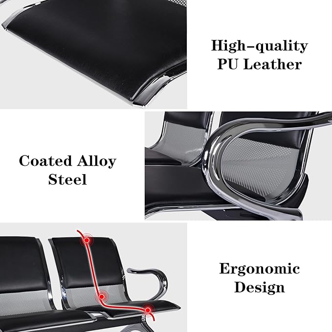 Kinfant Waiting Room Chairs Set- 2-Seat PU Leather Office Chair Guest Reception Waiting Room Bench Furniture for Airport, Hospital, Bank, Salon, Barbershop(Black)