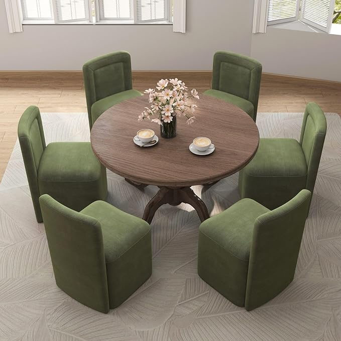 Green Upholstered Dining Chairs Set of 4, Armless Modern Chenille Dining Chairs with High Back, Kitchen Chair for Dining Room/Restaurant/Living Room