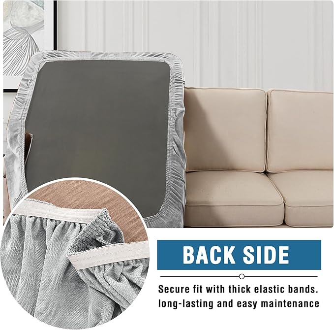 H.VERSAILTEX Stretch Chenille Sectional Couch Covers for L Shaped Chaise Lounge 1 Piece Separate Cushion Couch Non Slip Furniture Protector with Elastic Bottom(Chaise Cushion Cover,Dove)