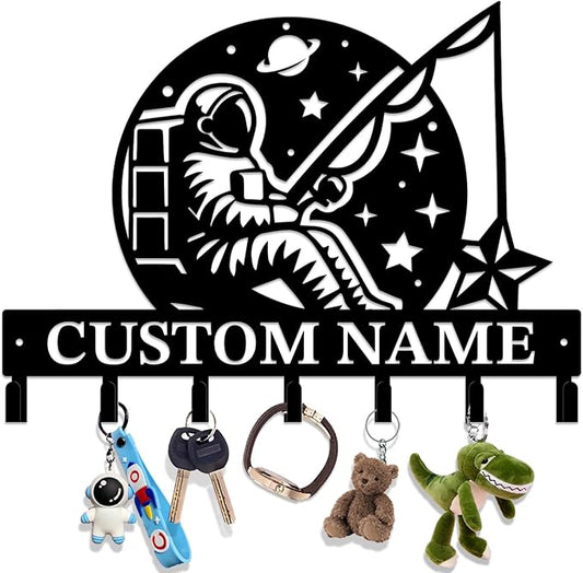 Personalized Custom Astronaut UFO Metal Wall Keys Hooks,Clothes Hooks Astronaut Art coat racks,door holder,Black Astronaut decorations for home,Entrance doors,Hallway, Bedroom,Keys,Hats (Style E)