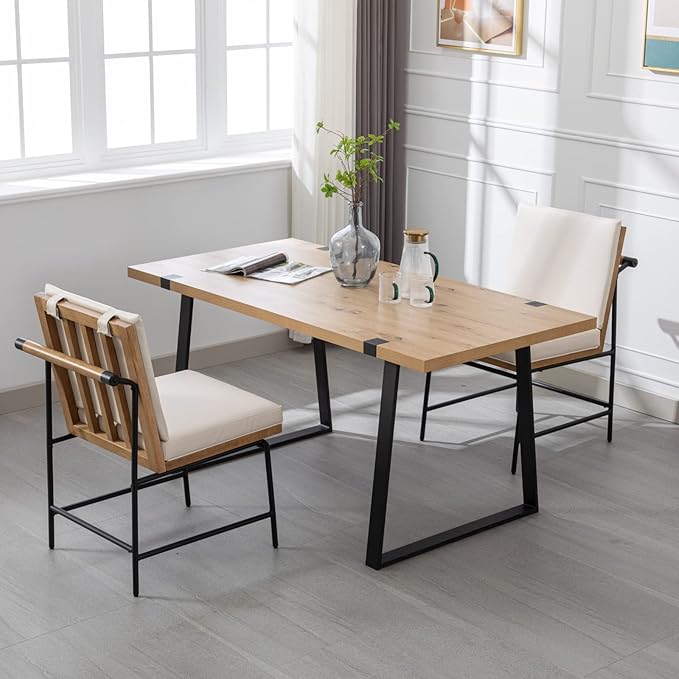 HEAH-YO Modern Dining Chairs Set of 2, Upholstered PU Leather Dining Room Chairs with Backrests, Armless Side Chair for Kitchen, Beige