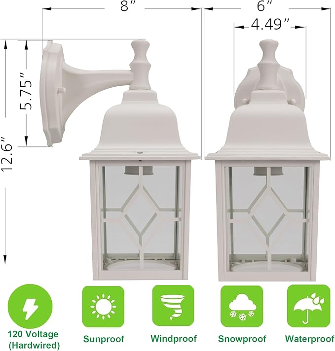 LIT-PaTH Outdoor LED Wall Lantern, White Large Exterior Wall Light Fixture, 5000K Daylight White, 11W 1000 Lumen, Anti-Rust Aluminum Porch Lighting for Outside, Patio, Garage, 1 Pack