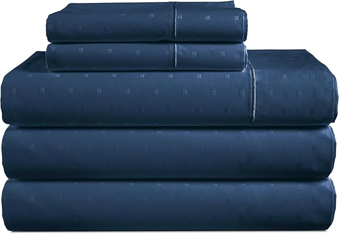 LANE LINEN Split King Sheets for Adjustable Beds - 5PC Sheets Set, 100% Egyptian Cotton, Cool Breathable & Soft, 2 Fitted Fits Upto 16" Deep Pockets - Swiss Dot - Estate Blue