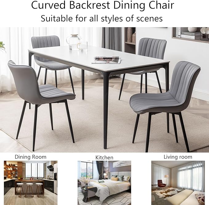 Leather Dining Chairs Set of 6, Upholstered Dining Room Chairs with Metal Legs, Modern Dining Chair for Dining Room, Kitchen (Grey)