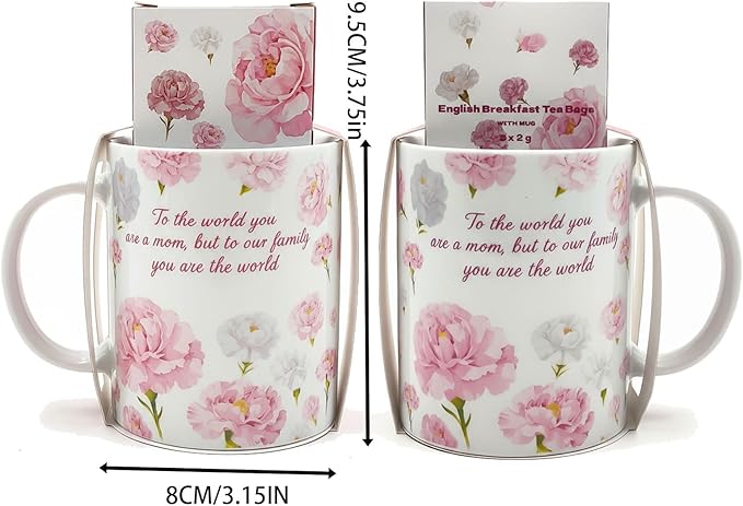 Gifts for Mom Porcelain Coffee Mugs and English Breakfast Tea Set Reusable Ceramic Cups Cute Floral Mug as Birthday Mothers'Day Best Gift for Women