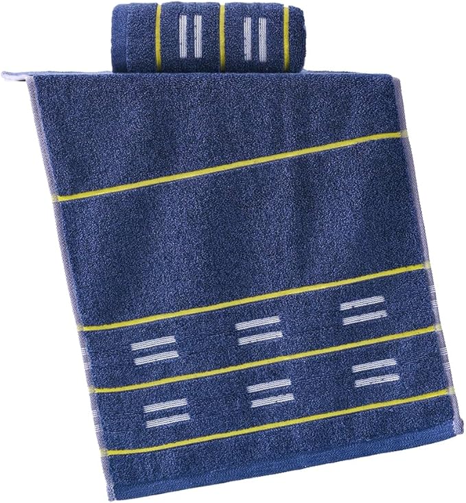 YiLUOMO Blue Hand Towels Yellow Striped Design Set of 2 Super Soft 100% Terry Cotton Highly Absorbent Decorative Hand Towel for Bathroom 13 x 29 Inch
