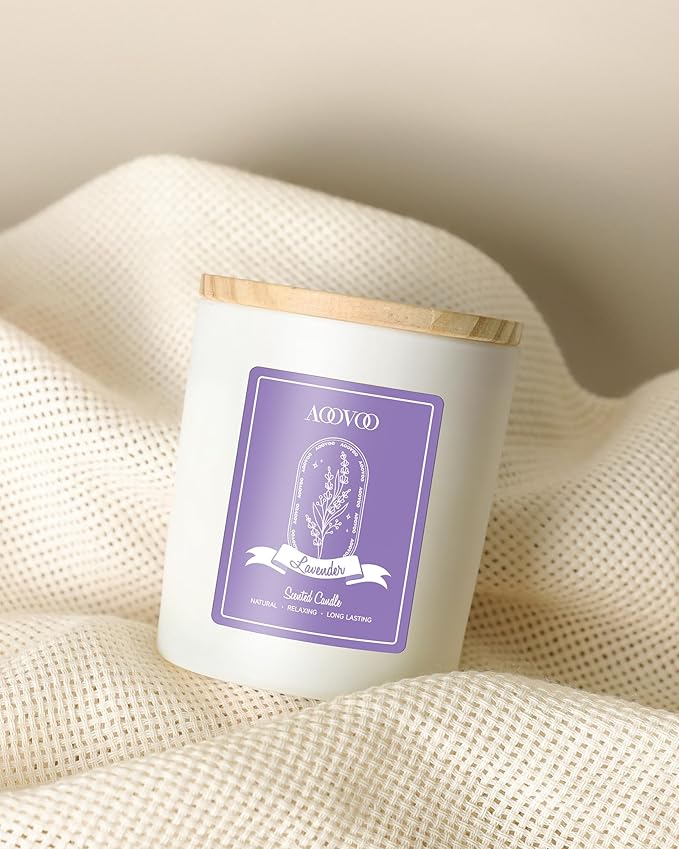 AOOVOO Lavender Scented Candles for Women - Aromatherapy Candle with Crystals Inside, 10oz Soy Candles for Home Scented, Birthday Gifts Christmas Candle for Women Mom