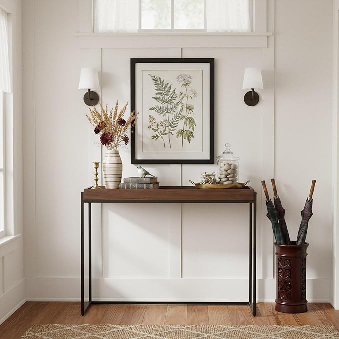 Narrow Console Table Solid Wood, Slim Entryway Table with Storage Groove, Farmhouse Small Sofa Table Behind Couch for Hallway, Living Room, Foyer(Brown 11.8" W,39.3" Lx31.5 H)