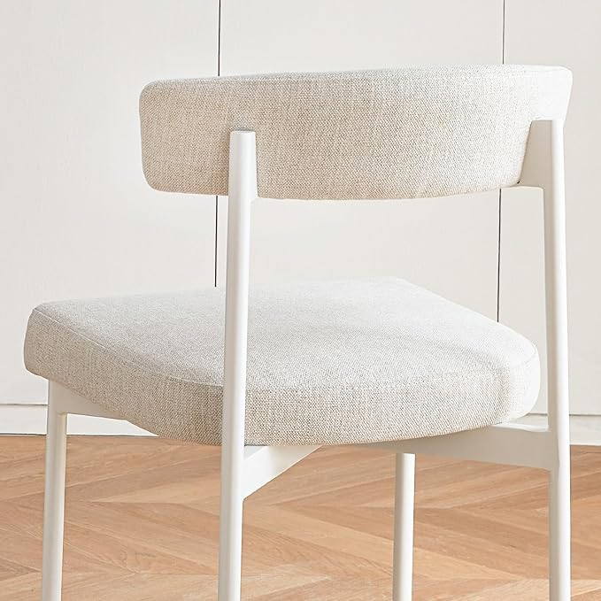 Beige Fabric Dining Chairs Set of 2, Armless Upholstered Kitchen Chair,Modern Dining Room Chair with Curved Backrest