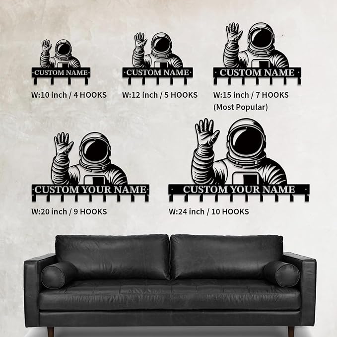 Personalized Custom Astronaut UFO Metal Wall Keys Hooks,Clothes Hooks Astronaut Art coat racks,door holder,Black Astronaut decorations for home,Entrance doors,Hallway, Bedroom,Keys,Hats (Style H)