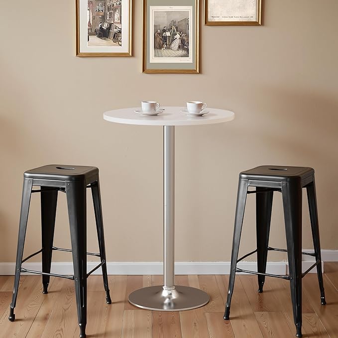 Homall Round Dining Table Bistro Pub 23.8 x 39.5 Inches Bar Table for Kitchen, Dining Room (2, White-Silver)