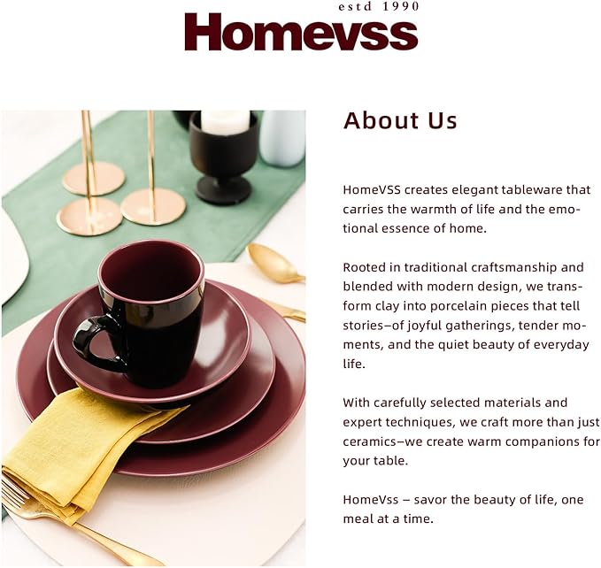 Stoneware Two-Tone Colors Life 18pc Dinner Set，Outside Shiny Black + Inside Matte Glaze Plum