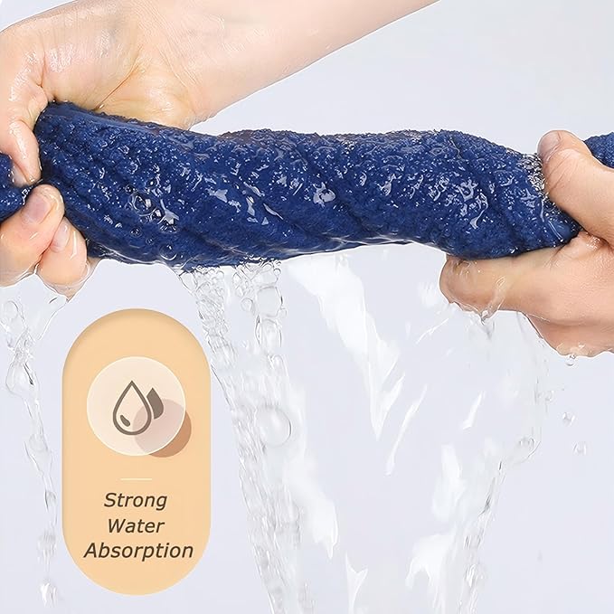 Coral Fleece Towel and Bath Towel Set Extra Thick Absorbent Wave Pattern 2 Piece Set for Home Spa and Travel Soft and Quick Drying (Blue)