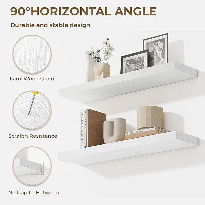 Dreamland 55 Inches Floating Shelves for Wall, 9.3" Deep Long Floating Shelves Set of 1, Large Display & Storage Shelf, Wall Shelf for Bathroom Bedroom Living Room Kitchen Office, White