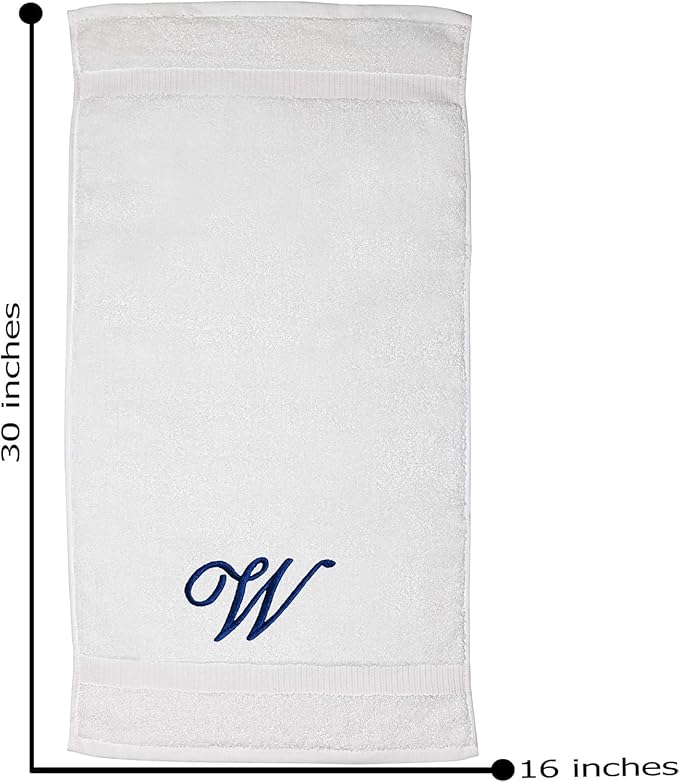 White Monogrammed Hand Towels for Bathroom - Luxury Hotel Quality Personalized Initial Embroidered Towel for Powder Room, Spa - GOTS Organic Certified - Set of 2 Navy Letter W