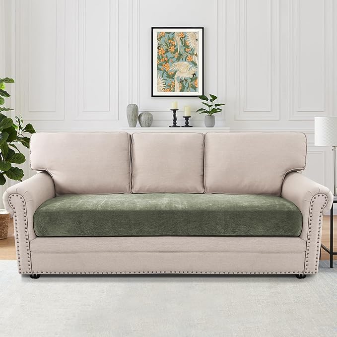 H.VERSAILTEX Stretch Chenille Couch Cover for 3 Cushion Couch - Pet Friendly, Thick & Soft - All Seasons Universal (3 Seater Sofa Cushion Cover, Tea Tree)