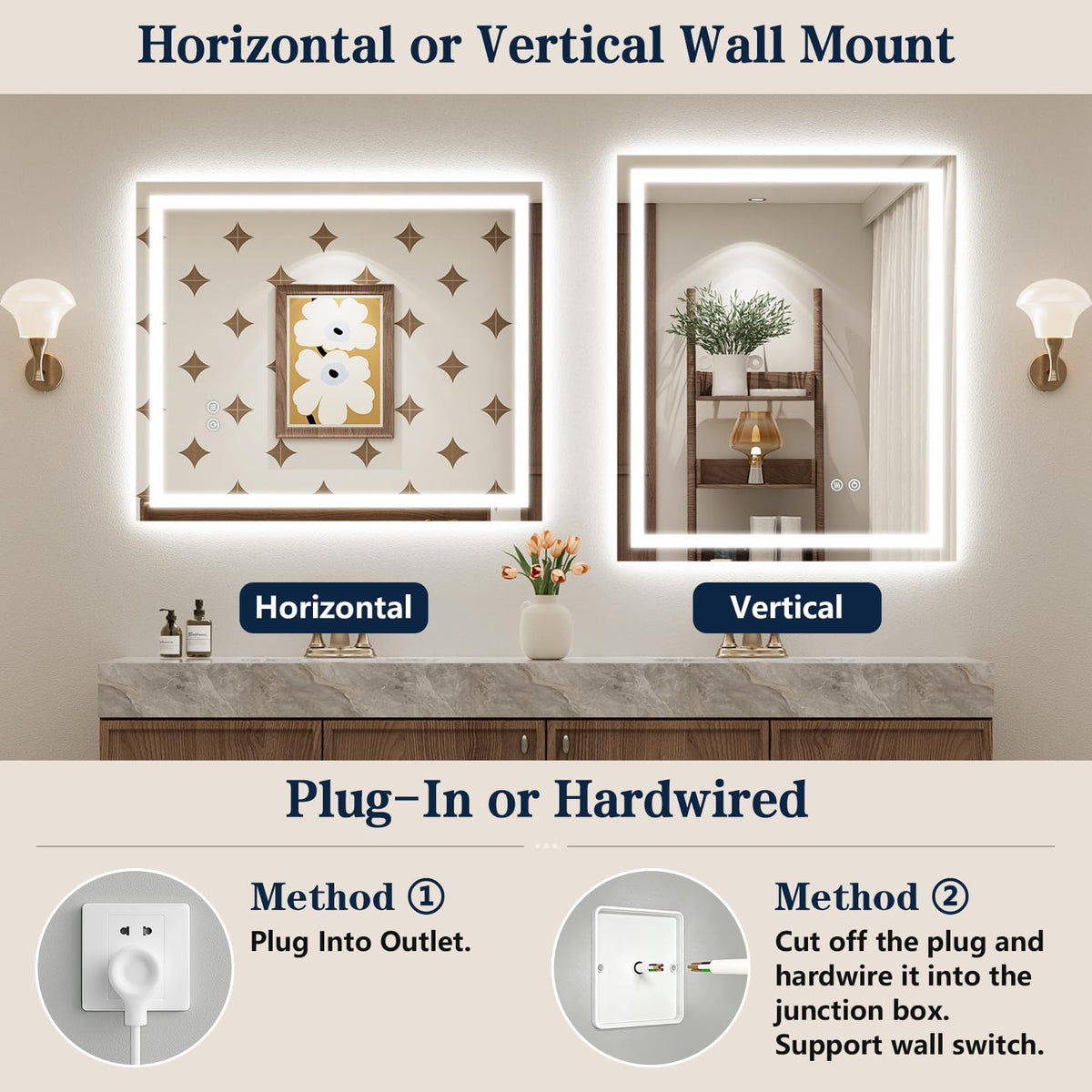 VEEYLOS 30x36 Inch LED Bathroom Mirror with Lights, Backlit & Front Lit