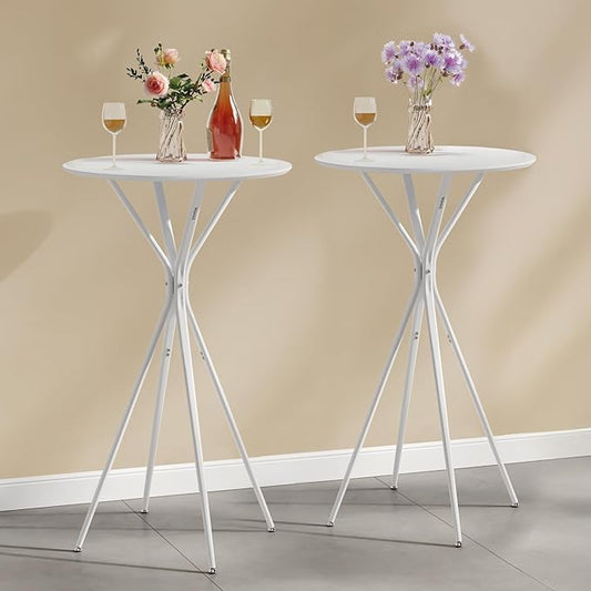 VASAGLE Bar Tables Set of 2, Round Cocktail High Top Pub Bistro Table for Events Party, Kitchen Dining, Home Bar, 23.6 x 23.6 x 41.3 Inches, Sturdy Metal Frame, Modern Style, Easy to Assemble, White