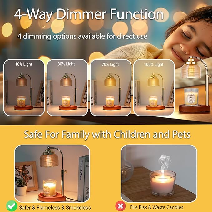 Candle Warmer Lamp with Timer Dimmer, Birthday Gifts for Women Mom Sister, House Warming Gifts Vintage Home Decor, Adjustable Height Wax Melt Warmer for Jar Candles with 2 Bulbs
