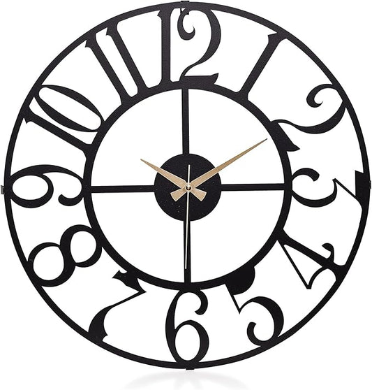 Large Metal Wall Clock | 20 inch Size Silent Battery Operated Large Size Analog Black Wall Clocks | Modern Wall Decor for Living Room Bedroom Kitchen Home Office