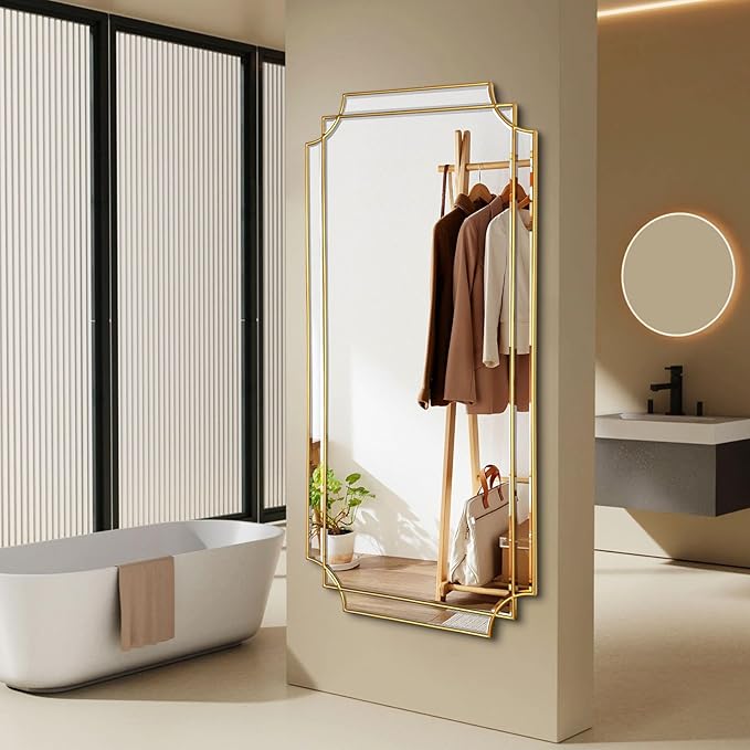 Gold Full Length Mirror for Wall, 59"x30" Full Body Rectangle Beveled Mirrors for Dressing, Large Modern Elegant Decorative Mirror for Living Room Entryway Hallway Bathroom Bedroom