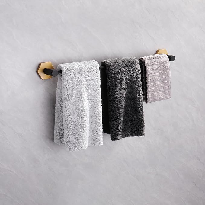 GERZWY 24'' Bathroom Towel Bar Stainless Steel Towel Holder for Bath Kitchen Cabinet Heavy Duty Towel Rails, Black & Gold