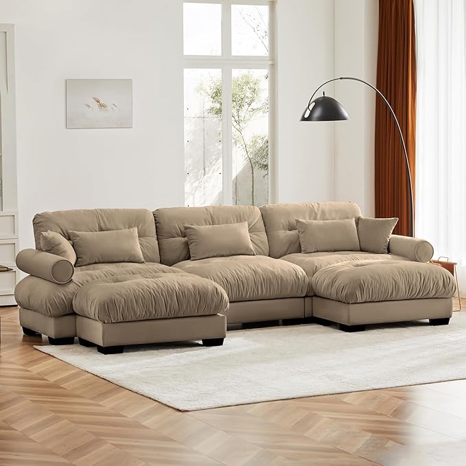Camel Ottoman for Modular Sectional Sofa, Single Sofa, Ottoman Seat for Convertible Sectional, Velvet Sofa Couch for Living Room, Bedroom, Apartment