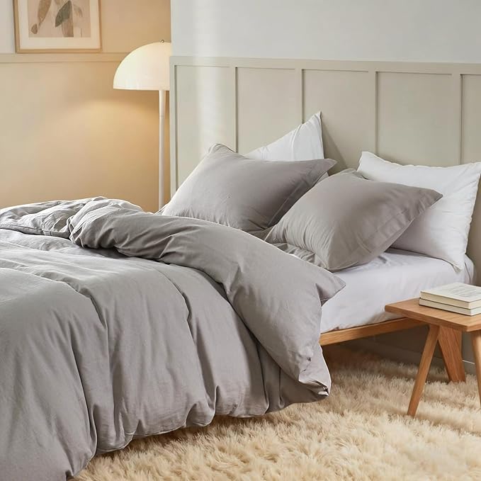 Simple&Opulence French Linen Duvet Cover Set 78" x 86"- 3 Pieces (1 Comforter Cover,2 Pillowcases)- Natural Flax Cotton Blend-Solid Color Breathable Farmhouse Bedding-Grey, Full
