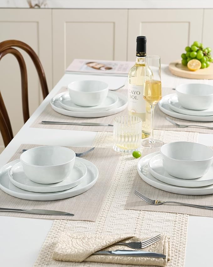 Famiware Mars Plates and Bowls Set, 18 Pieces Dinnerware Sets, Dishes Set for 6, White