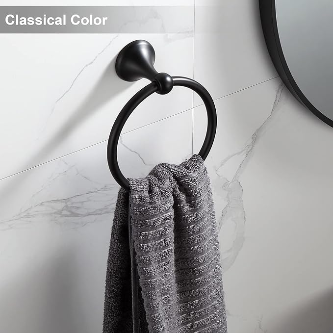 BGL Towel Ring Matte Black Matal Wall Mount for Bathroom 2 Pack Classic Style