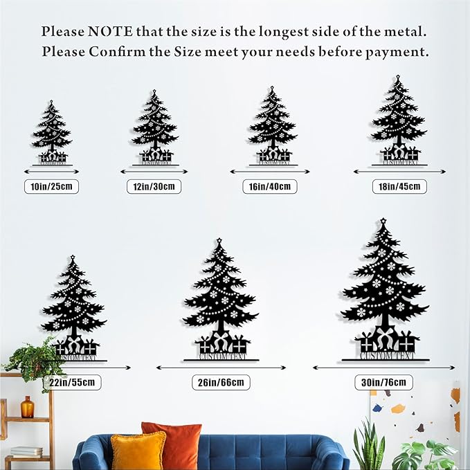 Personalized Christmas Tree Metal Sign, Custom Signs Outdoor Metal Wall Decor, Merry Christmas Tree Signs Wall Decoration for Home Living Room, Bedroom, Office, Garden, Porch