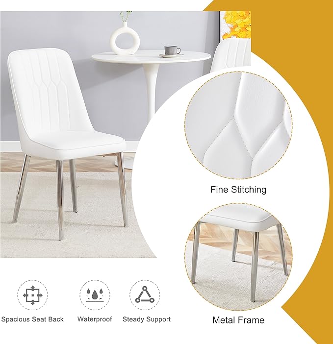 Dining Chairs Set of 6, Equipped with PU Leather Backrest Cushions and Metal Legs, Suitable for Restaurants, Kitchens, and Dining Room Chairs