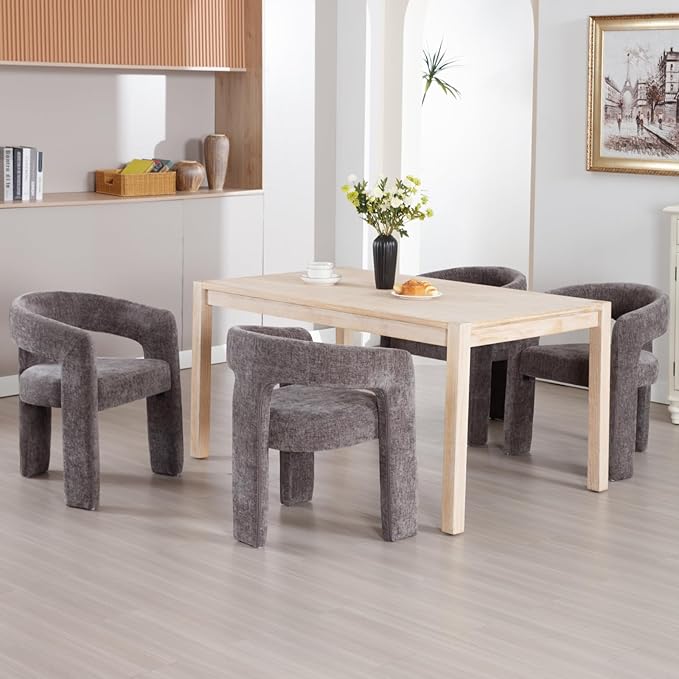 Modern Chenille Dining Chairs Set of 4, Upholstered Barrel Chairs with Arms Comfy Accent Side Chairs for Living Room/Dining Room/Reception, Charcoal Black