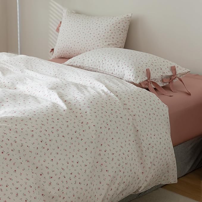 EAVD Garden Style Small Pink Floral Comforter Set Full Soft Fluffy Microfiber Chic Cute Pink Floral Bedding Set with 2 Pillowcases Fresh Cottagecore Botanical Comforter Set for All-Season