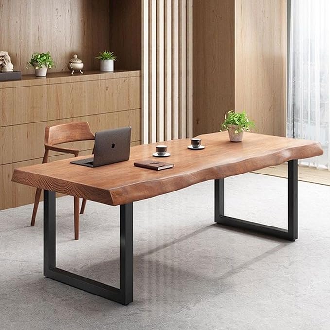 Stylish Solid Wood Office Desk with Sturdy Metal Base - Durable Multi-Size Executive Computer & Dining Table - Perfect for Home Office & Work Environments (Brown, 78.74in)