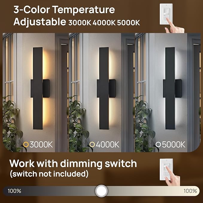 Upgraded 34in Black Long Modern LED Outdoor Wall Lights 3000K 4000K 5000K Dimmable Exterior Wall Sconce Outside Light fixtures for House Garage Front Door