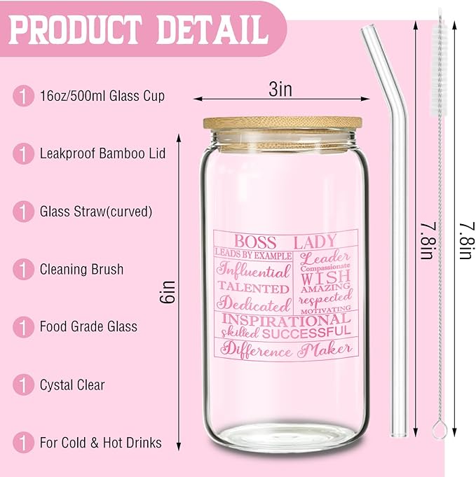 Thank You Gift for Boss Lady - 16oz Pink Tumbler with Straw and Brush, Elegant Office Appreciation Present for Female Boss, Mentor, Teacher or Coworker