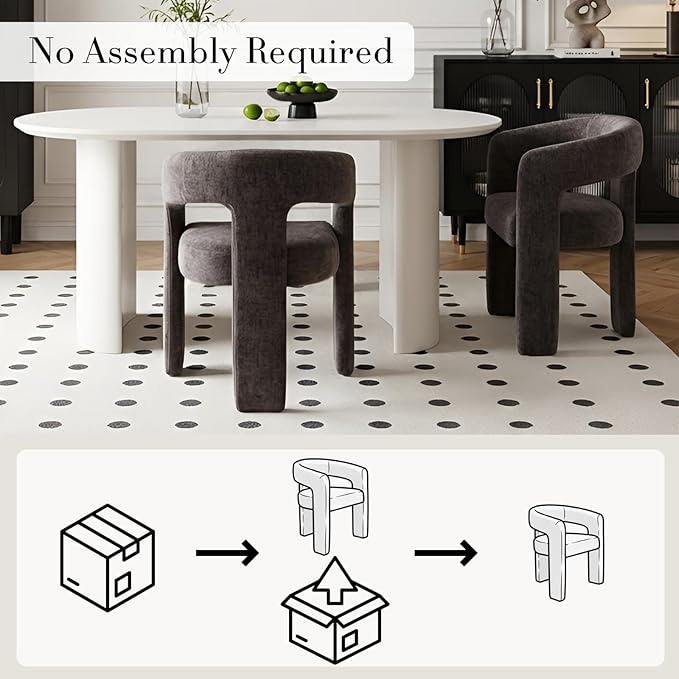 Modern Chenille Dining Chairs Set of 4, Upholstered Barrel Chairs with Arms Comfy Accent Side Chairs for Living Room/Dining Room/Reception, Charcoal Black