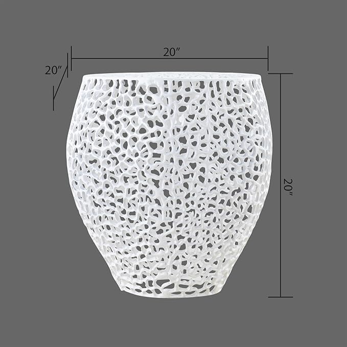 Modern Contemporary Round 20" End Table, Solid Aluminum intrigued Design, Mesh Drink Table, Creative Side Table for Living Room and Bedroom, Casted in White