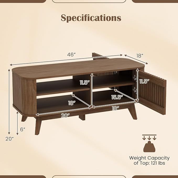 Giantex Coffee Table with Storage, Mid Century Modern Tea Table with Adjustable Shelves & 2 Doors, Wood Coffee Tables w/Fluted Design, Rectangular Farmhouse Center Table for Living Room, Bedroom