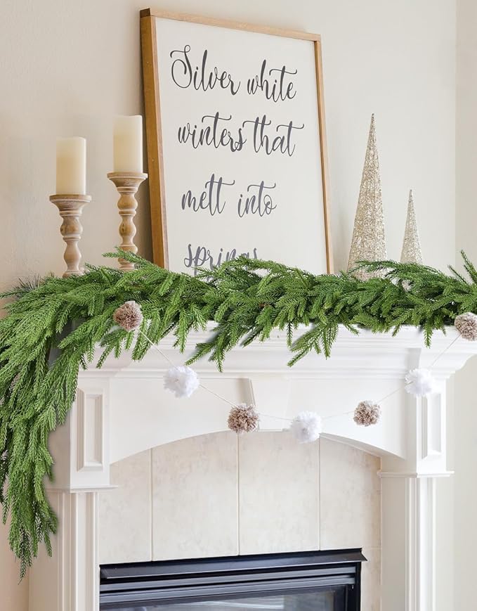 DearHouse Norfolk Pine Garland, 9 Ft Artificial Greenery Christmas Decoration for Holiday Season, Mantel Fireplace Table Runner Centerpiece