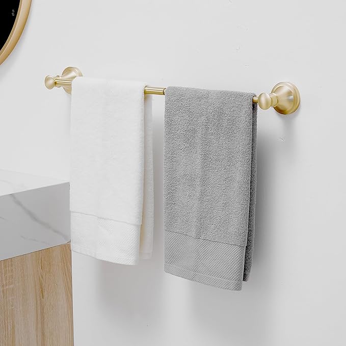 BESy Adjustable Bronze 16 to 28 Inch Bath Towel Bar Rack for Bathroom Towel Holder, Wall Mounted Towel Bar Rod Hanger Bathroom Hardware Accessories Hotel Style, Stainless Steel, Brushed Gold