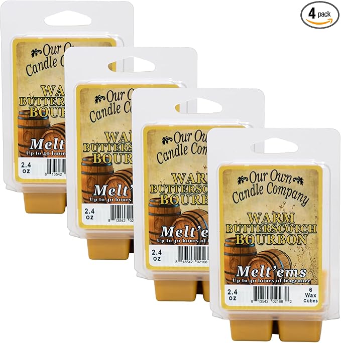 Our Own Candle Company Premium Wax Melt, Butterscotch Bourbon Scent, 6 Cubes, 2.4 oz (4 Pack)