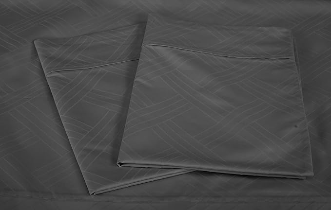 Threadmill Luxury 100% Cotton King Sheets - 800 Thread Count Jacquard Celine Dark Grey, Better Than Egyptian Cotton,4 Pc Striped Bed Set, Damask Sheets, Fits 16'' Deep Pocket